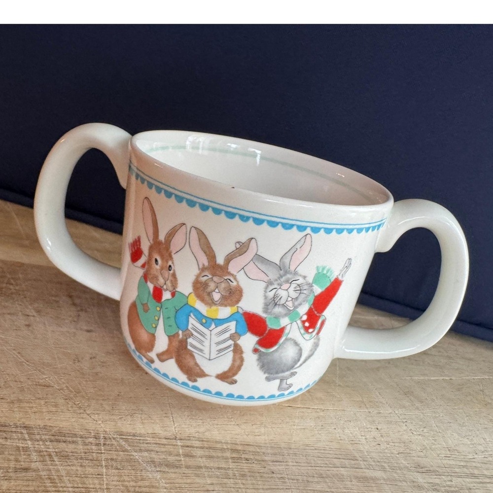 Mikasa Do-Re-Mi CC008 Japan Singing Rabbits Two-Handle Child Cup Mug Vintage